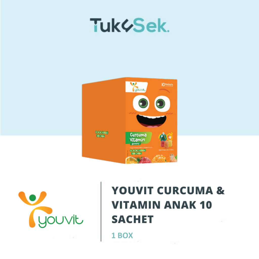 Youvit Curcuma & Vitamin Anak 10 Sachet (1 Box) dengan Curcuma, Zink, dan Madu | Meningkatkan Nafsu Makan Anak
