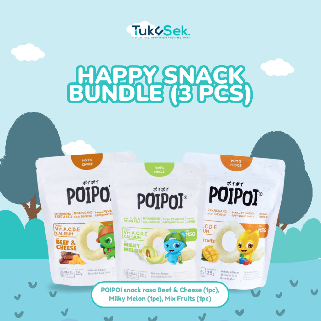 (ISI 3) POIPOI Snack Mix Varian - Rasa Campur Beef & Cheese 1 pcs & Milky Melon 1 pcs & Mix Fruits 1 pcs 25Gr | Snack Sehat Anak | Cemilan Anak | Non MSG | Tinggi Vitamin | Susu Asli | Bayam & Jagung Asli