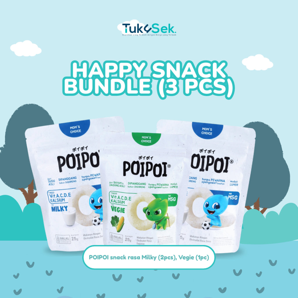 (ISI 3) POIPOI Snack Mix Varian - Rasa Milky 2 pcs & Vegie 1 pcs 25Gr | Snack Sehat Anak | Cemilan Anak | Non MSG | Tinggi Vitamin | Susu Asli | Bayam & Jagung Asli