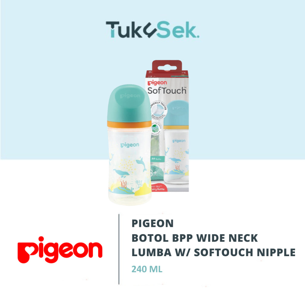 PIGEON Botol BPP Wide Neck 240ml w/ Softouch Nipple | Botol Susu Bayi | Anti Kolik | BPA BPS FREE | Nipple Dot Lembut & Elastis | Nipple Dot Size M