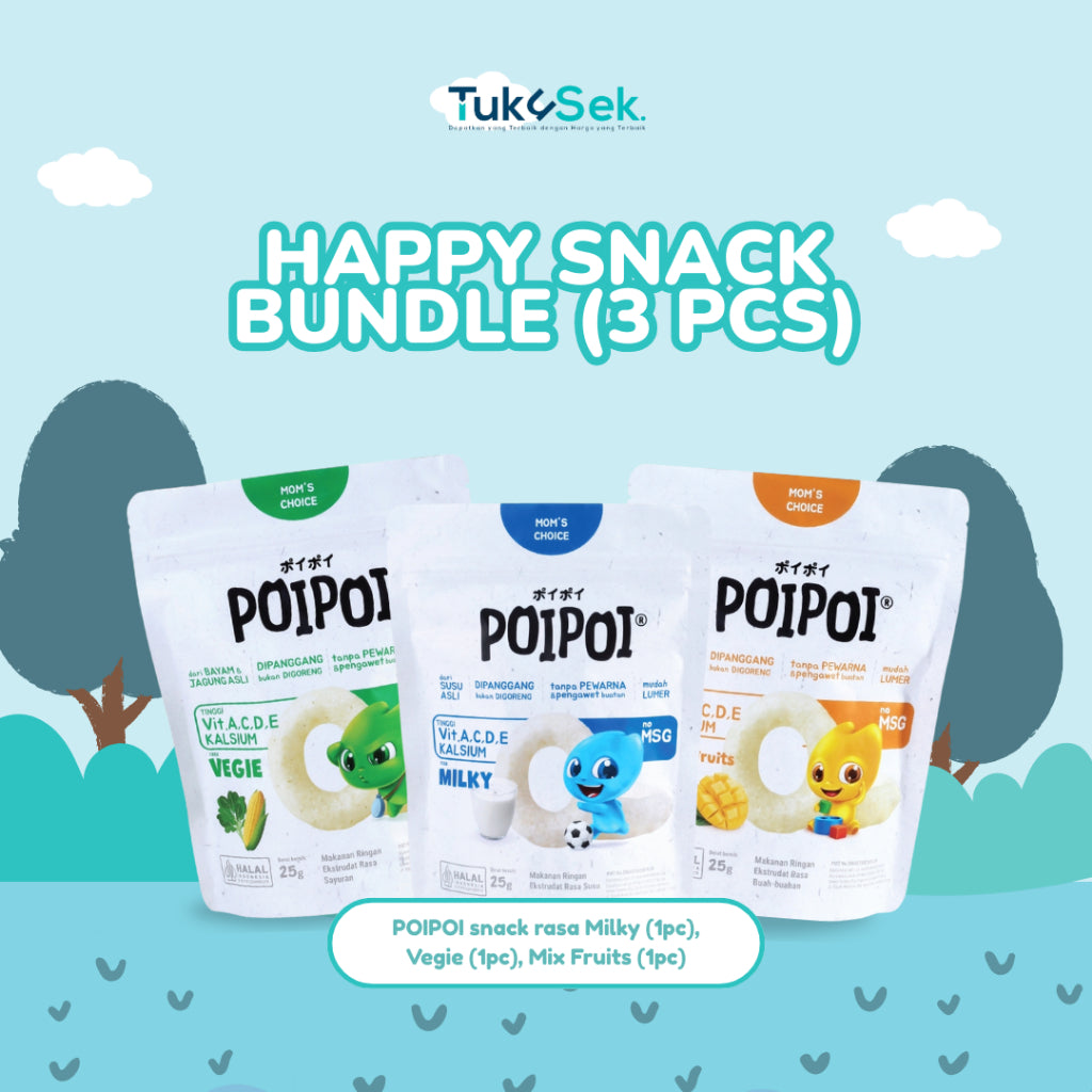 (ISI 3) POIPOI Snack Mix Varian - Rasa Campur Vegie 1 pcs & Milky 1 pcs & Mix Fruits 1 pcs | Snack Sehat Anak | Cemilan Anak | Non MSG | Tinggi Vitamin | Buah Asli | Bayam & Jagung Asli