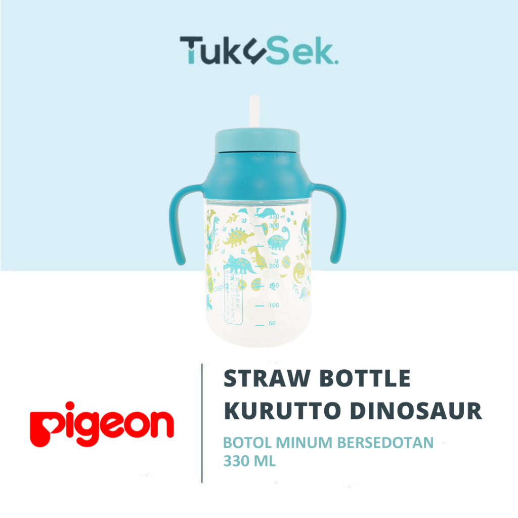 PIGEON Straw Bottle Kurutto | Botol Minum Bayi Sedotan 330ml | Botol Minum Anti Tumpah | BPA FREE