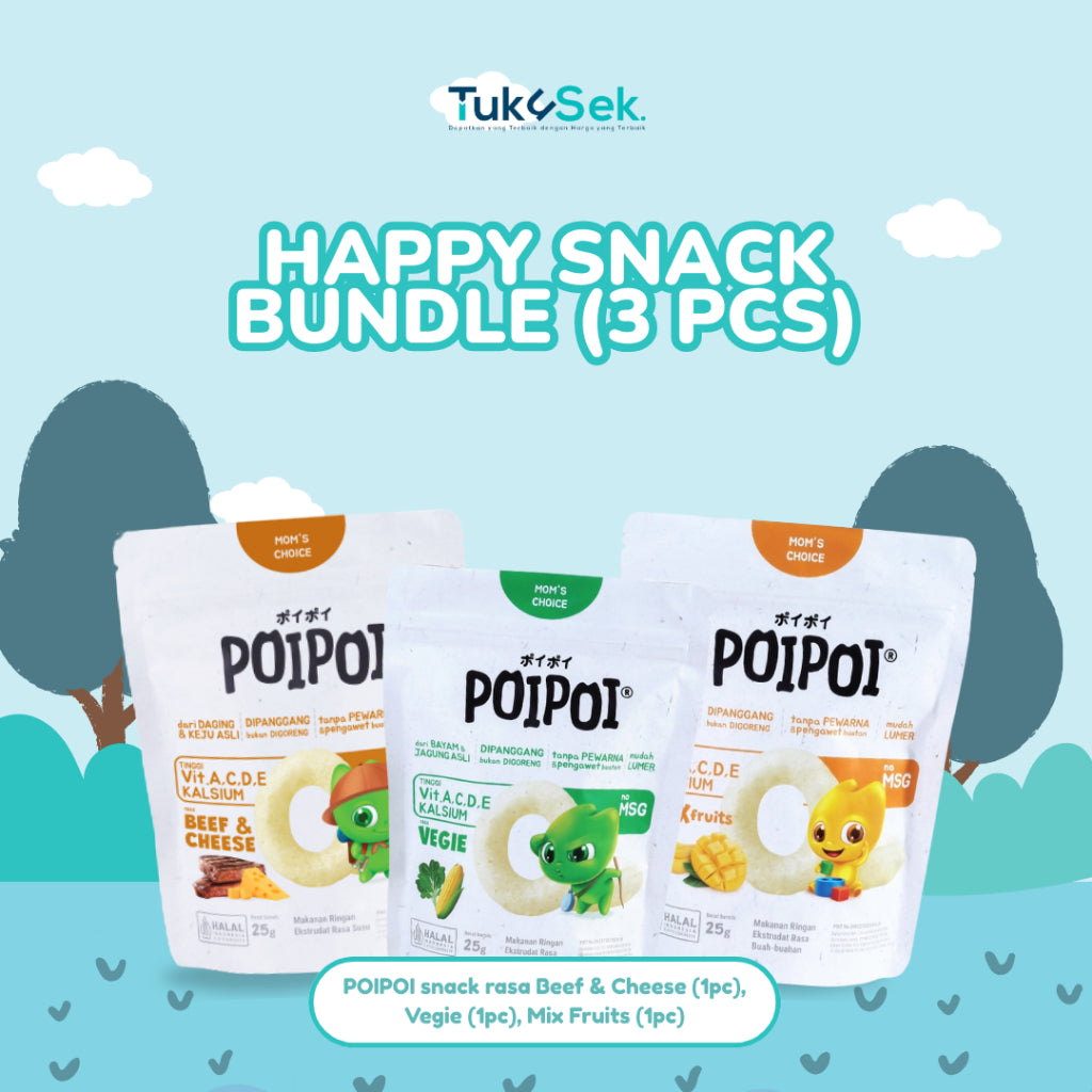 (ISI 3) POIPOI Snack Mix Varian - Rasa Campur Beef & Cheese 1 pcs & Mix Fruits 1 pcs & Vegie 1 pcs 25Gr | Snack Sehat Anak | Cemilan Anak | Non MSG | Tinggi Vitamin | Susu Asli | Bayam & Jagung Asli