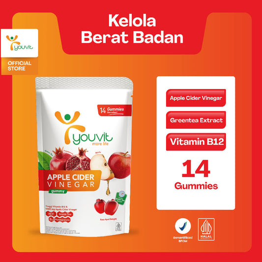 Apple Cider Vinegar Gummy untuk Kelola Berat Badan | Youvit ACV 7 Hari dengan Apel, Ekstrak Greentea, Vit B12 (Asam Cuka Apel)