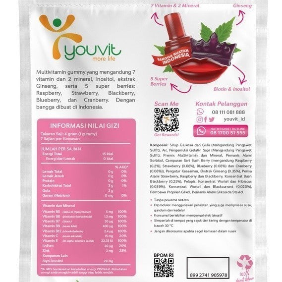 Youvit Beauti+ 1 Pouch (30 Hari) dengan Ginseng, Biotin & Vitamin E BARU