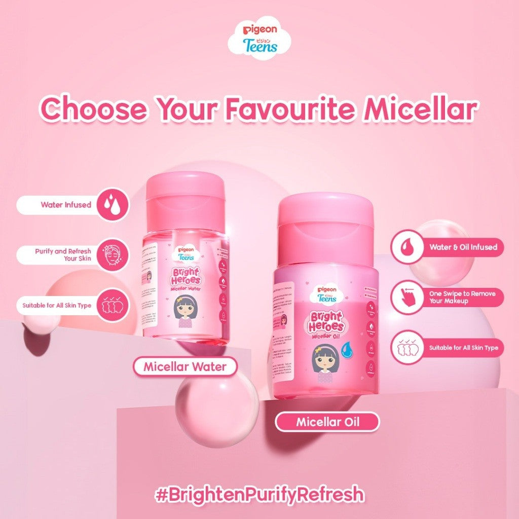 PIGEON TEENS BRIGHT HEROES MICELLAR WATER 100 ML| Micellar Water Pembersih Wajah Double Cleansing|Skincare Infused