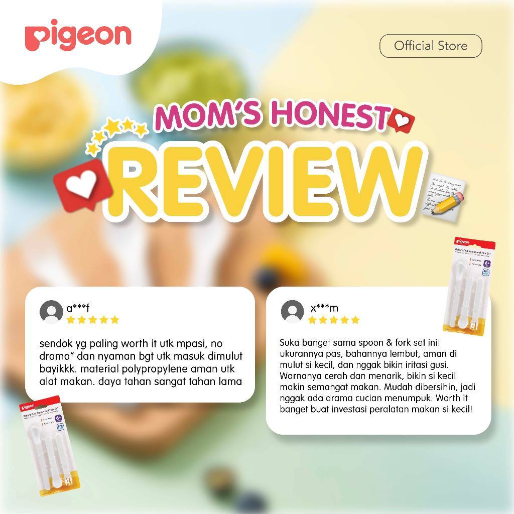 PIGEON Spoon and Fork Set | Feeding Set | Alat Makan Bayi | Peralatan Makan Bayi | Alat Makan Bayi MPASI | Sendok Garpu Bayi | Feeding Spoon | Baby Spoon | Baby Fork