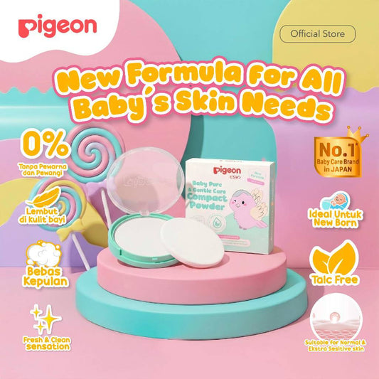 PIGEON Baby Powder Cake Chamomile 45Gr | Baby Powder Compact | Bedak Padat Bayi | Minim Kepul | Tanpa Pewarna | Hypoallergenic Tested | Bedak Anti Alergi | Non Fragrance| Halal BPOM Original 100%