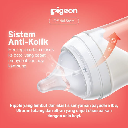 PIGEON SofTouch Nipple Wide Neck - 3pcs Blister Original Asli | Pilih Size | Anti Kolik | Anti Kembung (Lubang AVS) | Tidak Bingung Puting | Dot Seperti Payudara Ibu | Nipple Dot Bayi Botol Susu | Elastis & Lembut | Tahan Suhu 140 C