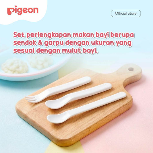 PIGEON Spoon and Fork Set | Feeding Set | Alat Makan Bayi | Peralatan Makan Bayi | Alat Makan Bayi MPASI | Sendok Garpu Bayi | Feeding Spoon | Baby Spoon | Baby Fork