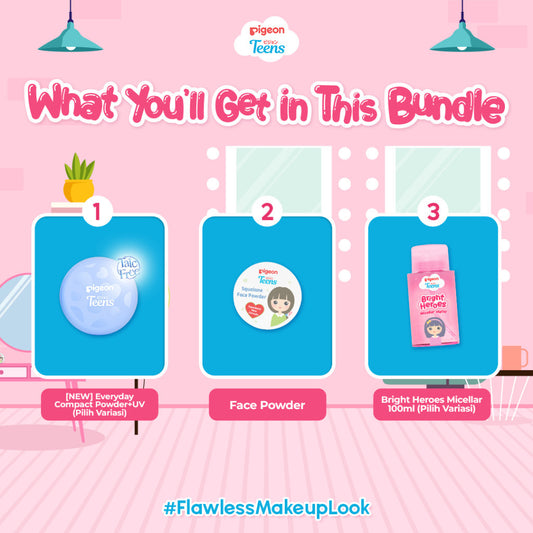 PIGEON TEENS MAKEUP FULL SET | Makeup Kit Remaja| Bedak dan Micellar Water Remaja| Untuk Semua Jenis Kulit