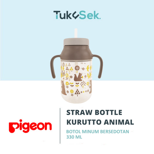 PIGEON Straw Bottle Kurutto | Botol Minum Bayi Sedotan 330ml | Botol Minum Anti Tumpah | BPA FREE