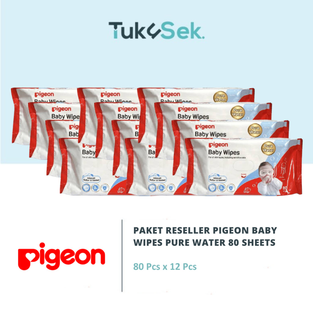 Paket Reseller PIGEON Baby Wipes Pure Water 80 Sheets - 12 pcs