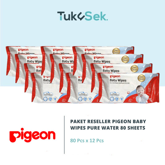 Paket Reseller PIGEON Baby Wipes Pure Water 80 Sheets - 12 pcs
