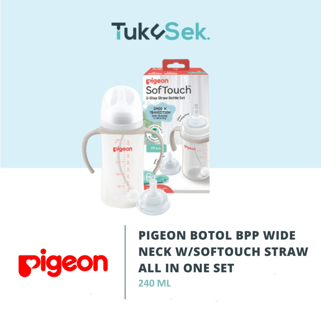 PIGEON BOTOL BPP WIDE NECK 240 W/SOFTOUCH STRAW ALL IN ONE SET