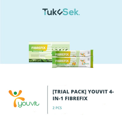 Minuman Serbuk Fiber untuk Konstipasi, Kembung & Berat Badan | Youvit 4-in-1 FibreFix 2 Sachet