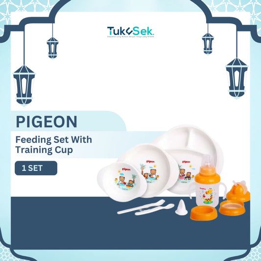 PIGEON Feeding Set With Training Cup / Perlengkapan Makan Bayi