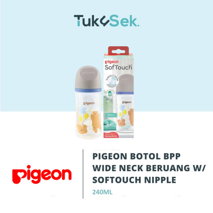 PIGEON Botol BPP Wide Neck 240ml w/ Softouch Nipple | Botol Susu Bayi | Anti Kolik | BPA BPS FREE | Nipple Dot Lembut & Elastis | Nipple Dot Size M