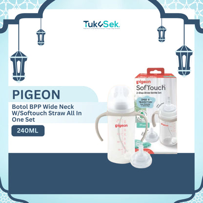 PIGEON BOTOL BPP WIDE NECK 240 W/SOFTOUCH STRAW ALL IN ONE SET
