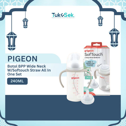 PIGEON BOTOL BPP WIDE NECK 240 W/SOFTOUCH STRAW ALL IN ONE SET