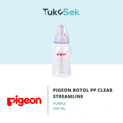 PIGEON Botol Slim Neck PP Clear Streamline 150ml w/S-Type Nipple | Botol Susu Bayi | Anti Kolik | Anti Kembung