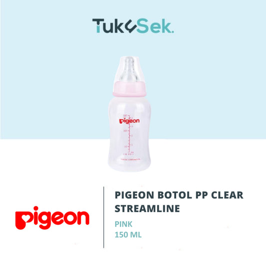 PIGEON Botol Slim Neck PP Clear Streamline 150ml w/S-Type Nipple | Botol Susu Bayi | Anti Kolik | Anti Kembung