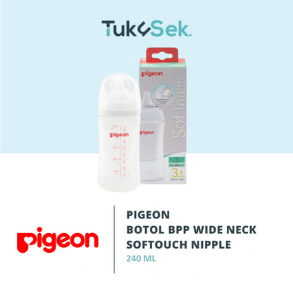 PIGEON Botol BPP Wide Neck 240ml w/ Softouch Nipple | Botol Susu Bayi | Anti Kolik | BPA BPS FREE | Nipple Dot Lembut & Elastis | Nipple Dot Size M