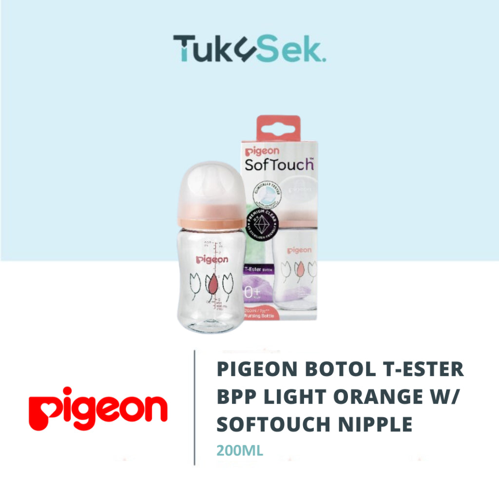 PIGEON BOTOL T-ESTER WIDE NECK BPP 200ML LIGHT ORANGE W/ SOFTOUCH NIPPLE