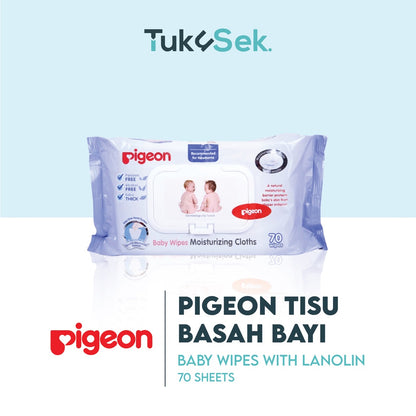 PIGEON Baby Wipes with Lanolin 70 Sheets | Tisu Basah Bayi