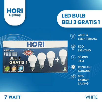 HORI LED Bulb Bohlam Buy 3 Get 1 Free 7 Watt - Putih