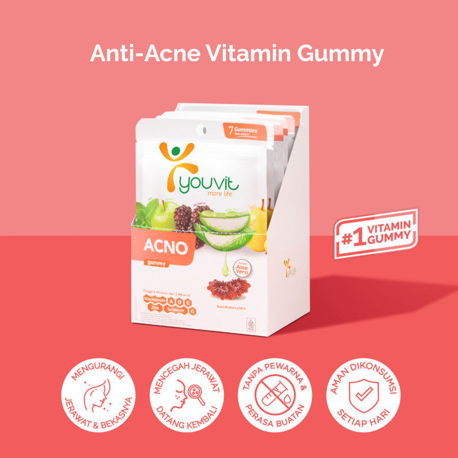 Niacinamide Gummy untuk Anti Jerawat | Youvit AcNO 30 Hari dengan Vitamin A (Alternatif Retinol)