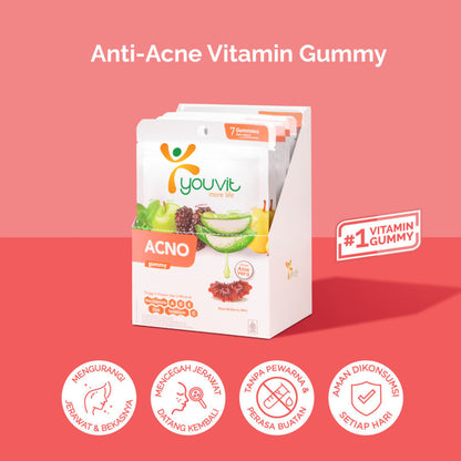Niacinamide Gummy untuk Anti Jerawat | Youvit AcNO 30 Hari dengan Vitamin A (Alternatif Retinol)