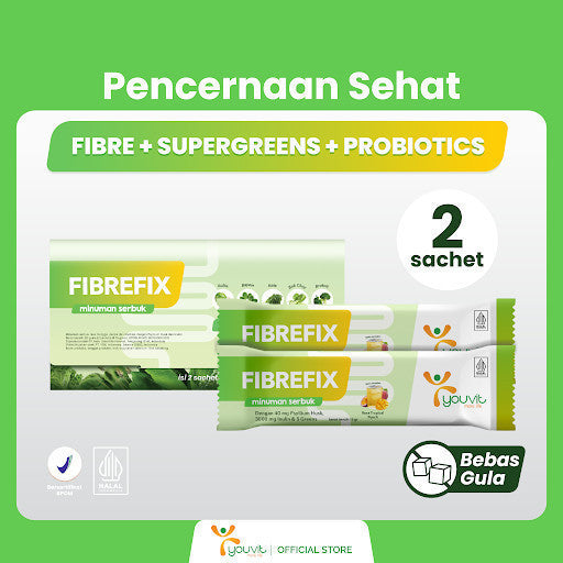 Minuman Serbuk Fiber untuk Konstipasi, Kembung & Berat Badan | Youvit 4-in-1 FibreFix 2 Sachet