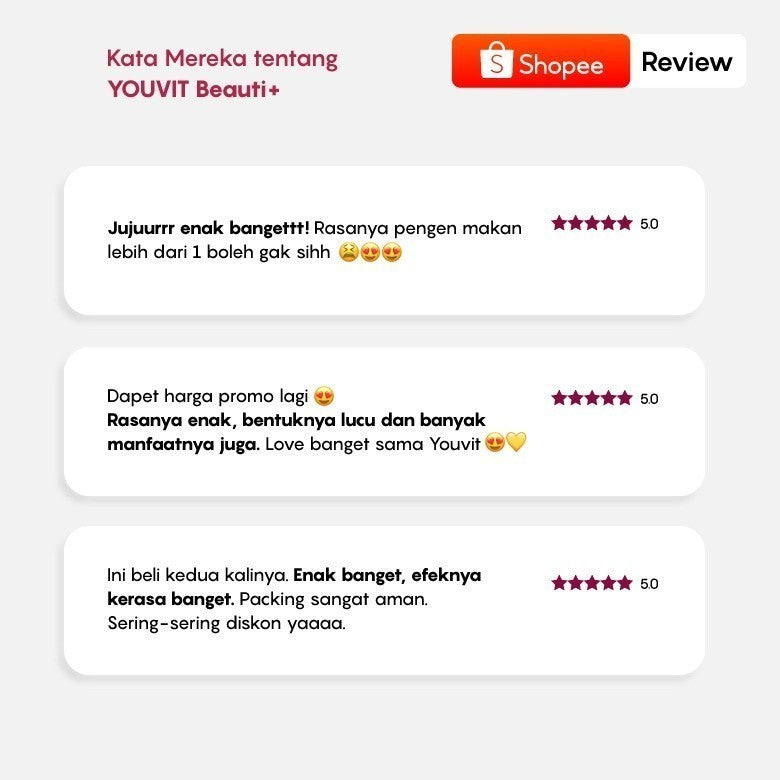 Youvit Multivitamin Gummy Beauti+ 1 Sachet Isi 7 gummy dengan Ginseng, Biotin dan Vitamin E BARU