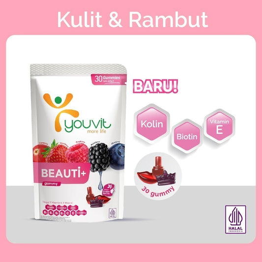 Youvit Beauti+ 1 Pouch (30 Hari) dengan Ginseng, Biotin & Vitamin E BARU