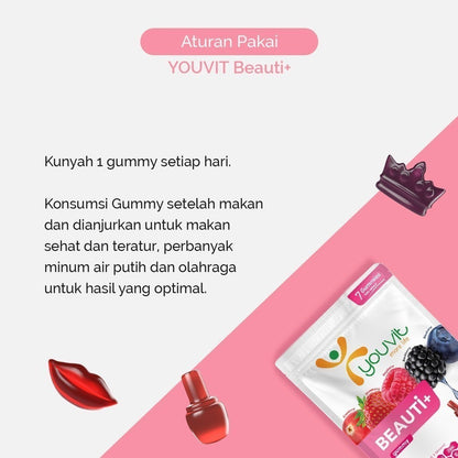 Youvit Beauti+ 1 Pouch (30 Hari) dengan Ginseng, Biotin & Vitamin E BARU