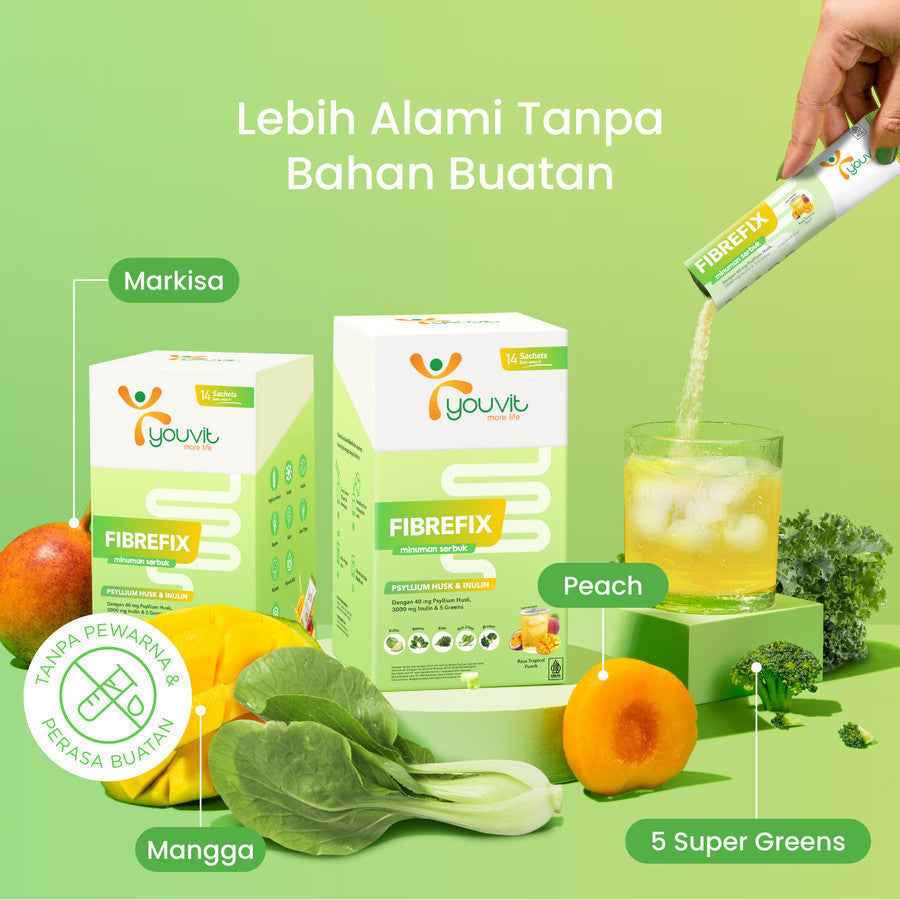 Minuman Serbuk Fiber untuk Konstipasi, Kembung & Berat Badan | Youvit 4-in-1 FibreFix 2 Sachet