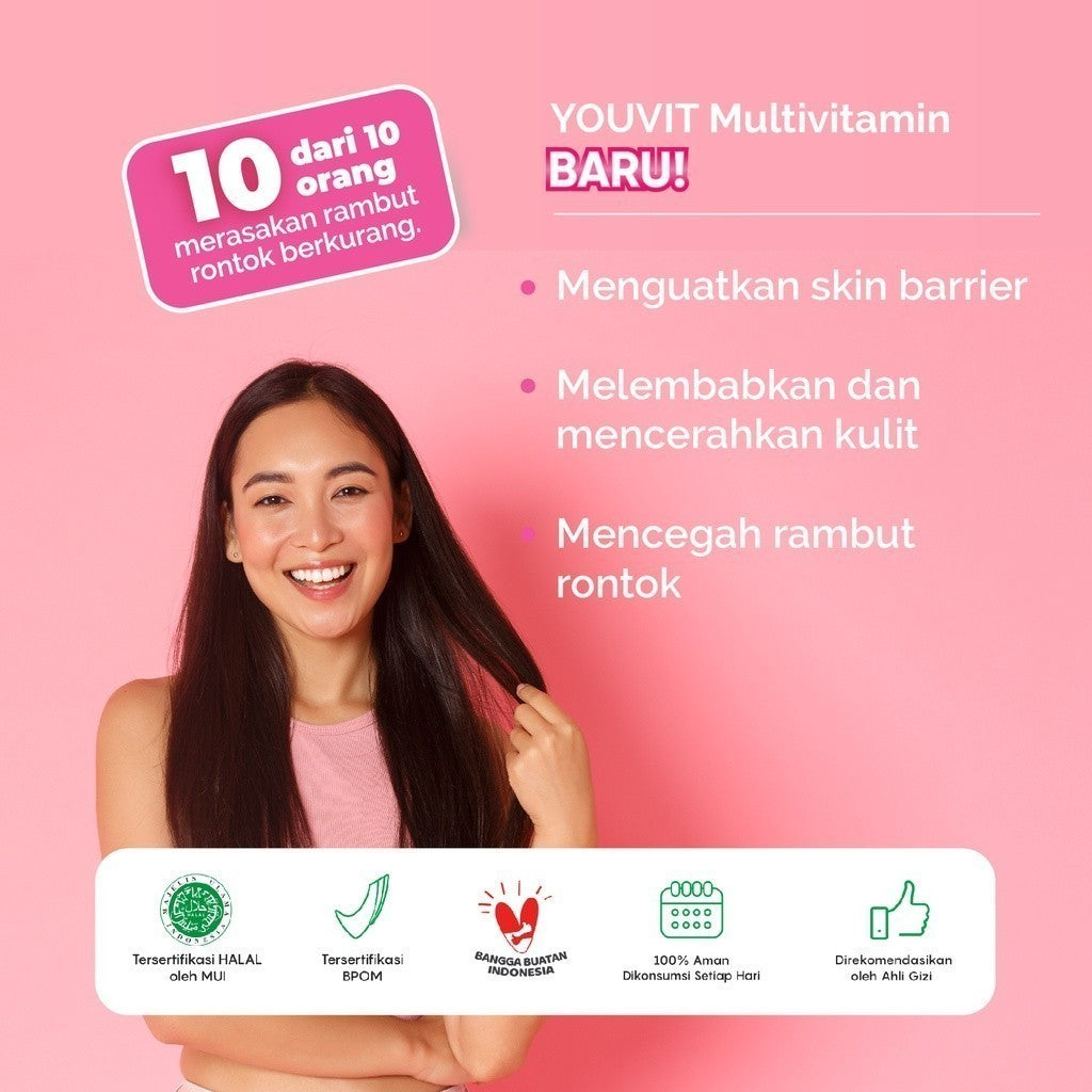 Youvit Beauti+ 1 Pouch (30 Hari) dengan Ginseng, Biotin & Vitamin E BARU