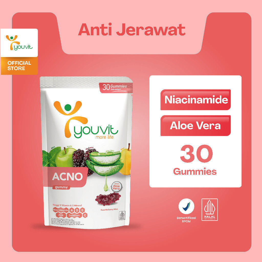 Niacinamide Gummy untuk Anti Jerawat | Youvit AcNO 30 Hari dengan Vitamin A (Alternatif Retinol)