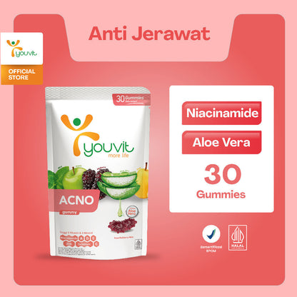 Niacinamide Gummy untuk Anti Jerawat | Youvit AcNO 30 Hari dengan Vitamin A (Alternatif Retinol)