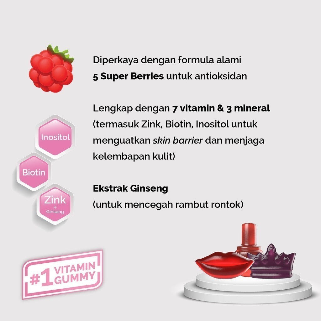 Youvit Multivitamin Gummy Beauti+ 1 Sachet Isi 7 gummy dengan Ginseng, Biotin dan Vitamin E BARU