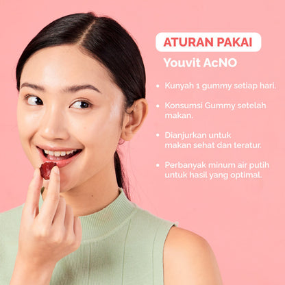 Niacinamide Gummy untuk Anti Jerawat | Youvit AcNO 30 Hari dengan Vitamin A (Alternatif Retinol)