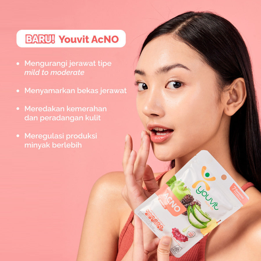 Niacinamide Gummy untuk Anti Jerawat | Youvit AcNO 30 Hari dengan Vitamin A (Alternatif Retinol)