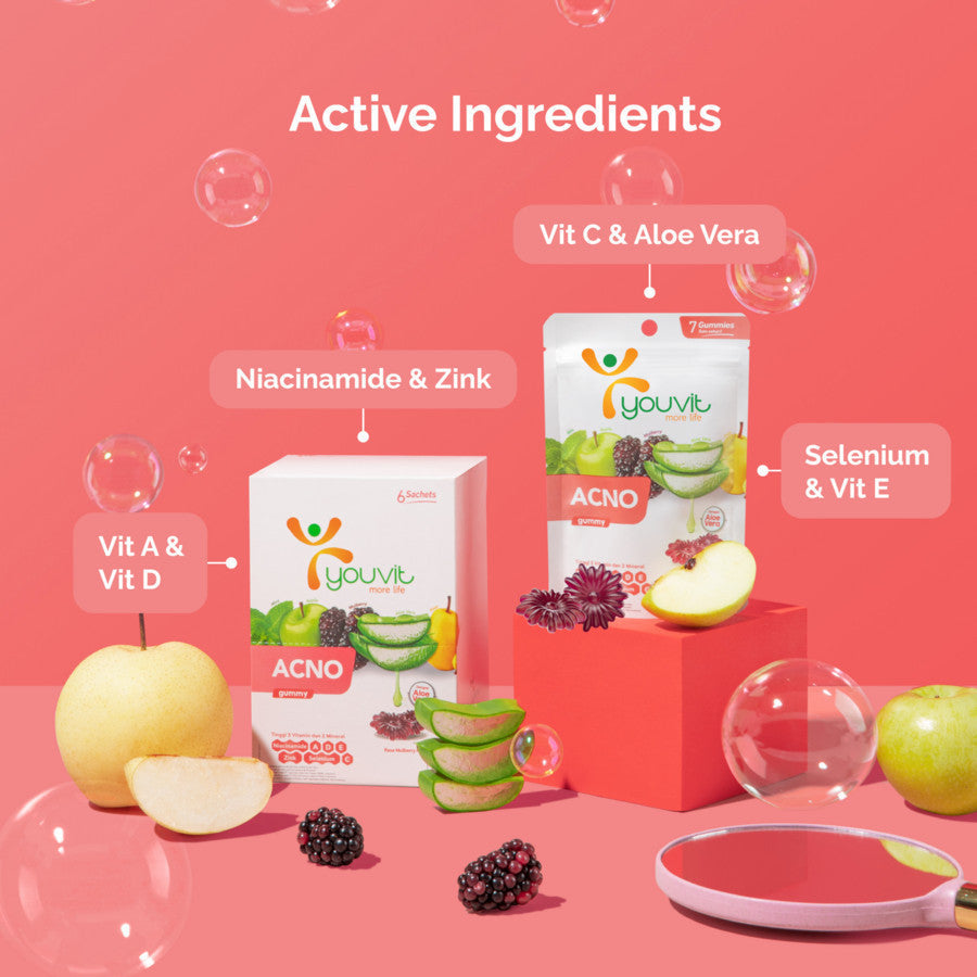Niacinamide Gummy untuk Anti Jerawat | Youvit AcNO 30 Hari dengan Vitamin A (Alternatif Retinol)
