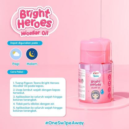 PIGEON TEENS BRIGHT HEROES MICELLAR OIL 100 ML| Micellar Oil Pembersih Wajah Double Cleansing| Skincare & Oil Infused