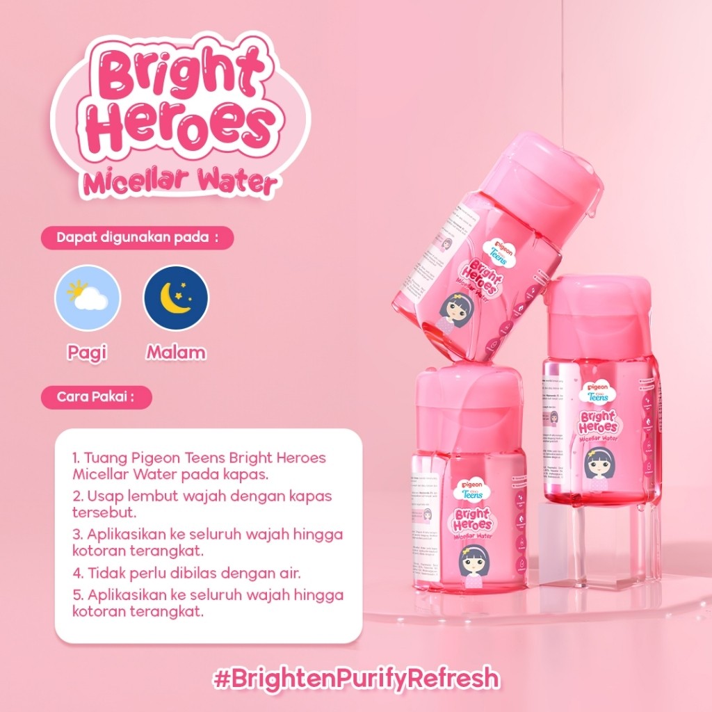 PIGEON TEENS BRIGHT HEROES MICELLAR WATER 100 ML| Micellar Water Pembersih Wajah Double Cleansing|Skincare Infused