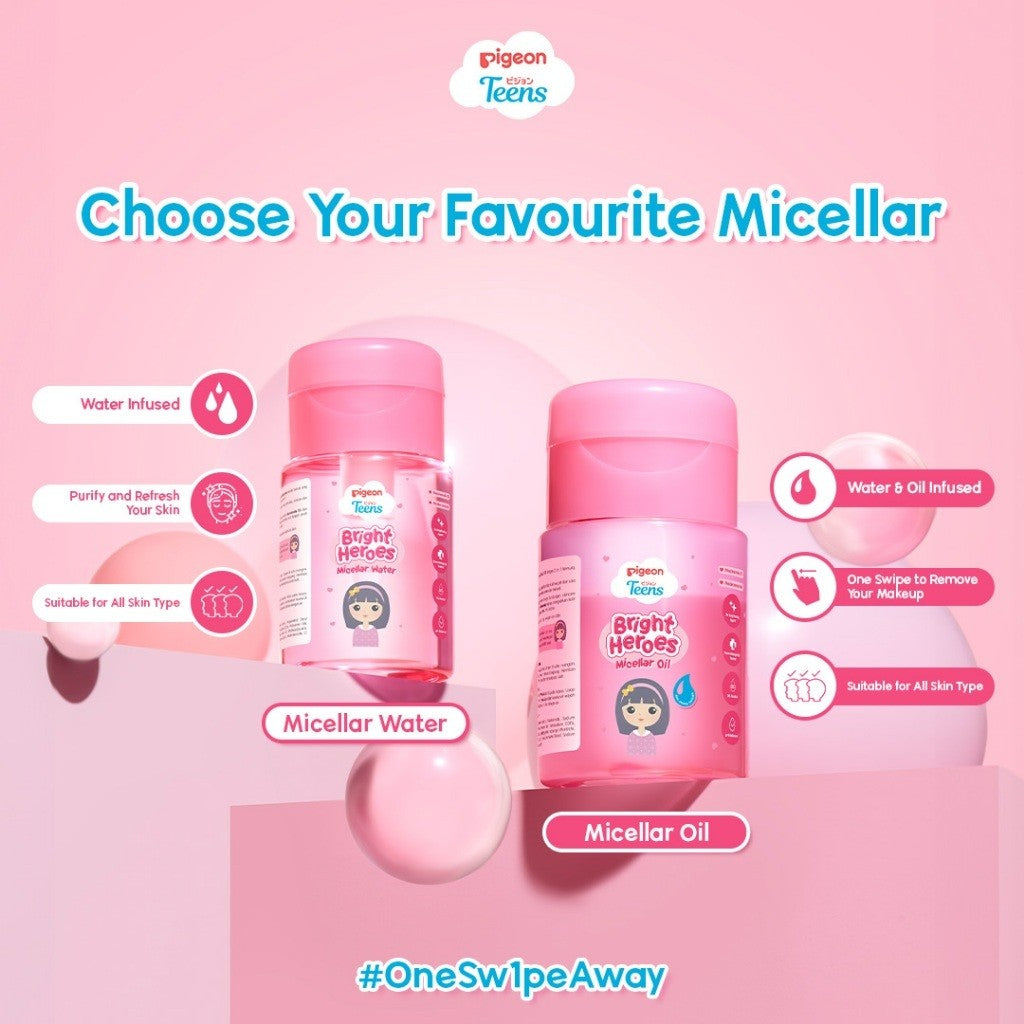 PIGEON TEENS BRIGHT HEROES MICELLAR OIL 100 ML| Micellar Oil Pembersih Wajah Double Cleansing| Skincare & Oil Infused