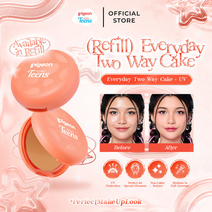 PIGEON TEENS EVERYDAY TWO WAY CAKE + UV FILTER REFILL |Bedak Foundation Padat Remaja|Medium To Full Coverage Look