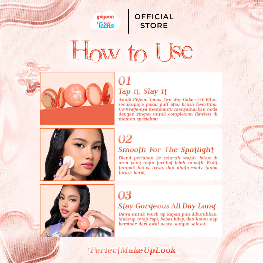 PIGEON TEENS EVERYDAY TWO WAY CAKE + UV FILTER |Bedak Foundation Padat Remaja|Medium To Full Coverage Look