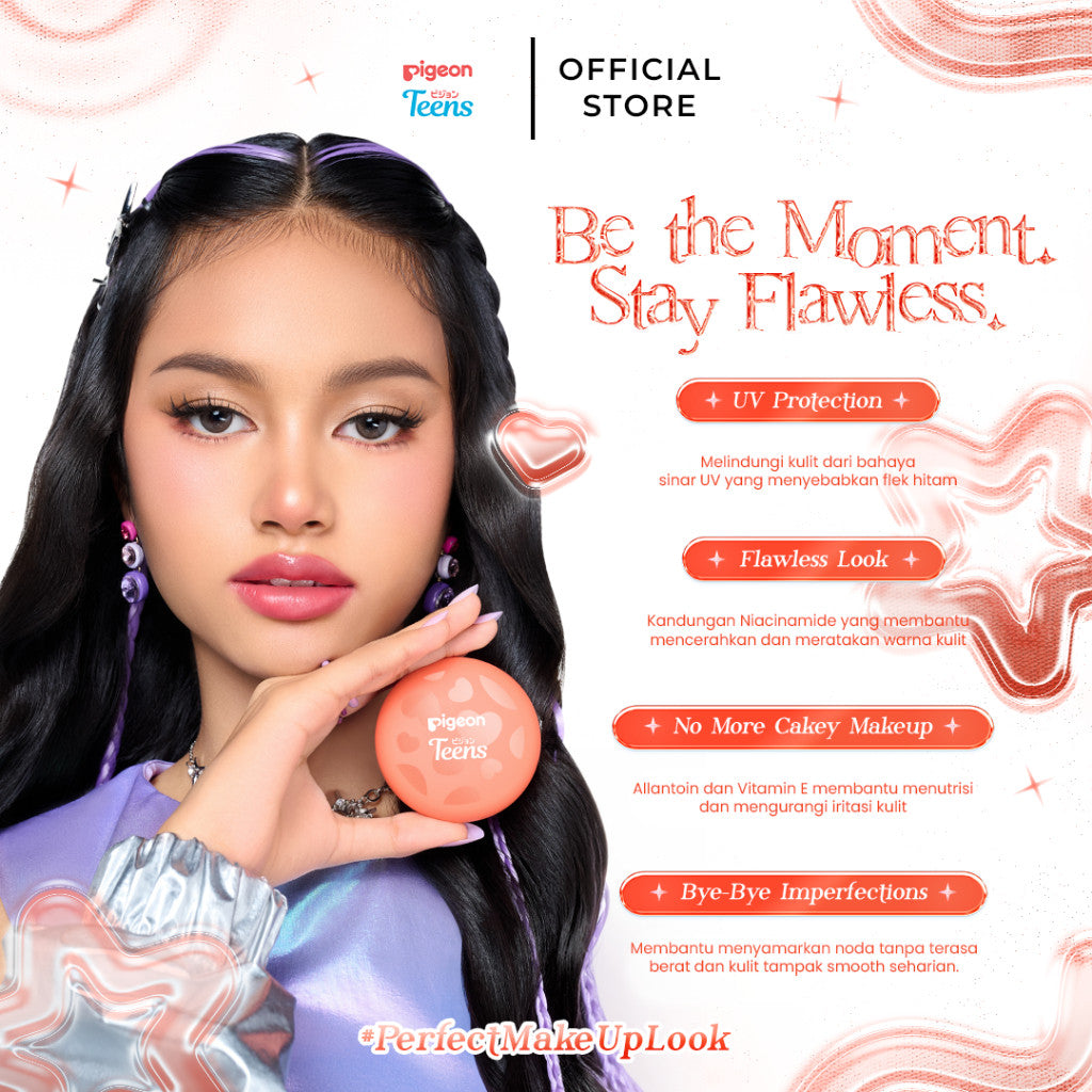 PIGEON TEENS EVERYDAY TWO WAY CAKE + UV FILTER |Bedak Foundation Padat Remaja|Medium To Full Coverage Look